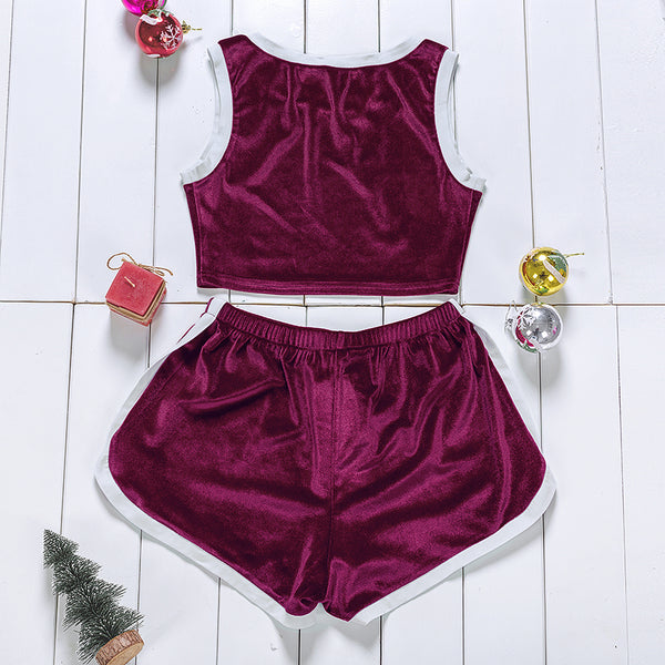 Cropped Top and Short Loungewear in Velvet